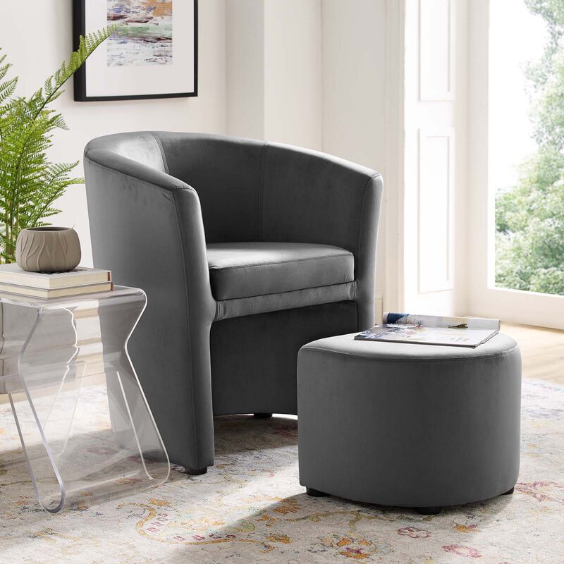 Divulge Performance Velvet Arm Chair and Ottoman Set image number 1