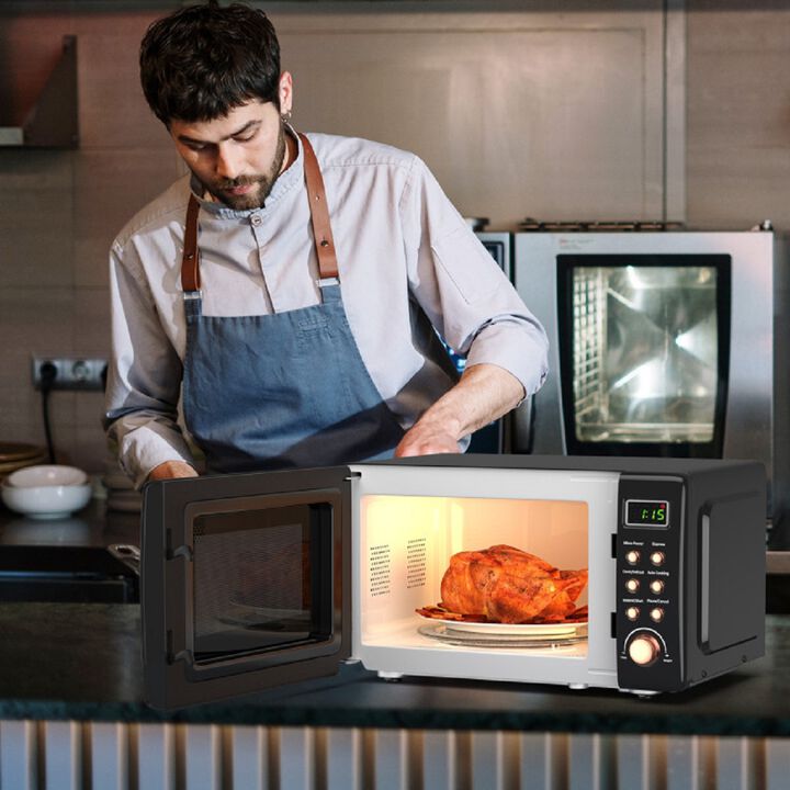 Retro Countertop Microwave Oven 700W with 5 Power Levels for Home Kitchen