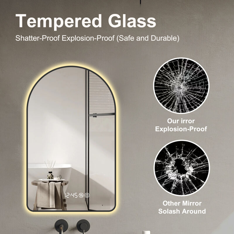 ELEMENT ACE Arched LED Bathroom Mirror with Time Display, Anti-Fog Technology and Dimmable Backlight image number 9