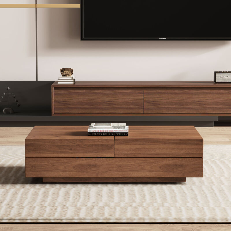 Extendable walnut table w/ storage, 47–82"