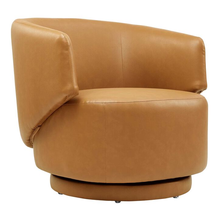 Celestia Vegan Leather Fabric and Wood Swivel Chair Brown EEI-6358-TAN