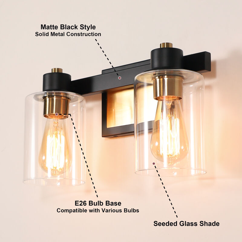 14" 2-Light Dimmable Indoor Wall Sconce with Clear Glass Shades image number 3