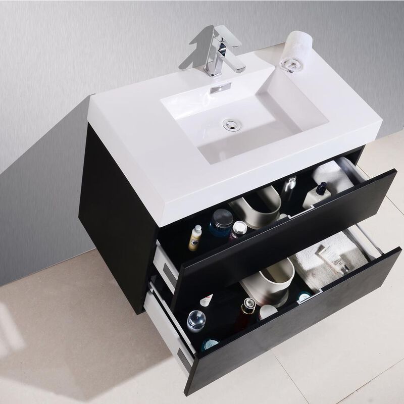 Kubebath Bliss 40 Black Wall Mount Modern Bathroom Vanity