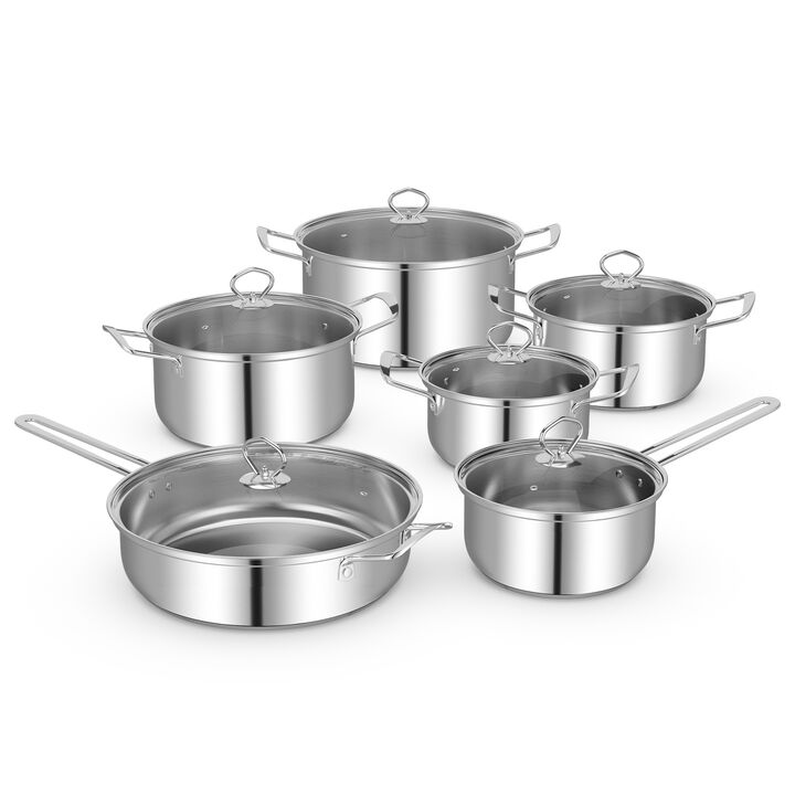 12 Piece Cookware Set with Tempered Glass Lids and Handles for Everyday Cooking