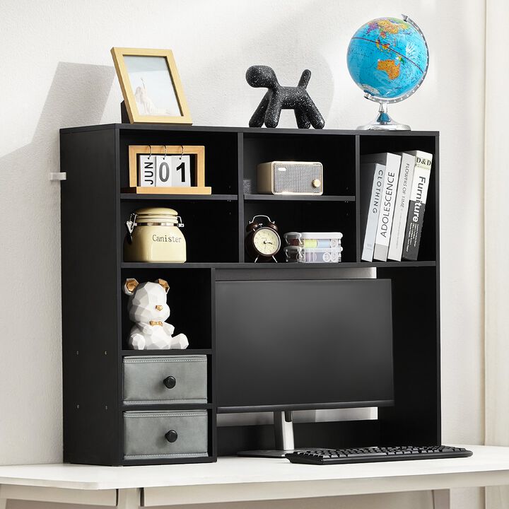 3-Tier Desktop Bookshelf Organizer with Fabric Drawers for Office Home