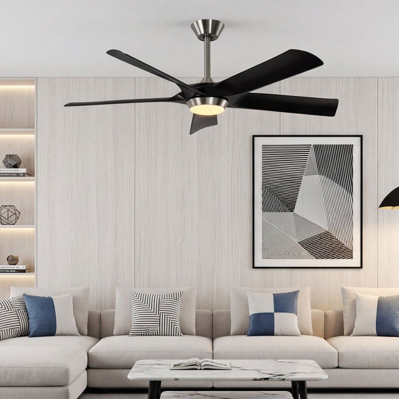 Black Ceiling Fan with Light and Remote, Five-Blade Dimmable LED DC Fan image number 4