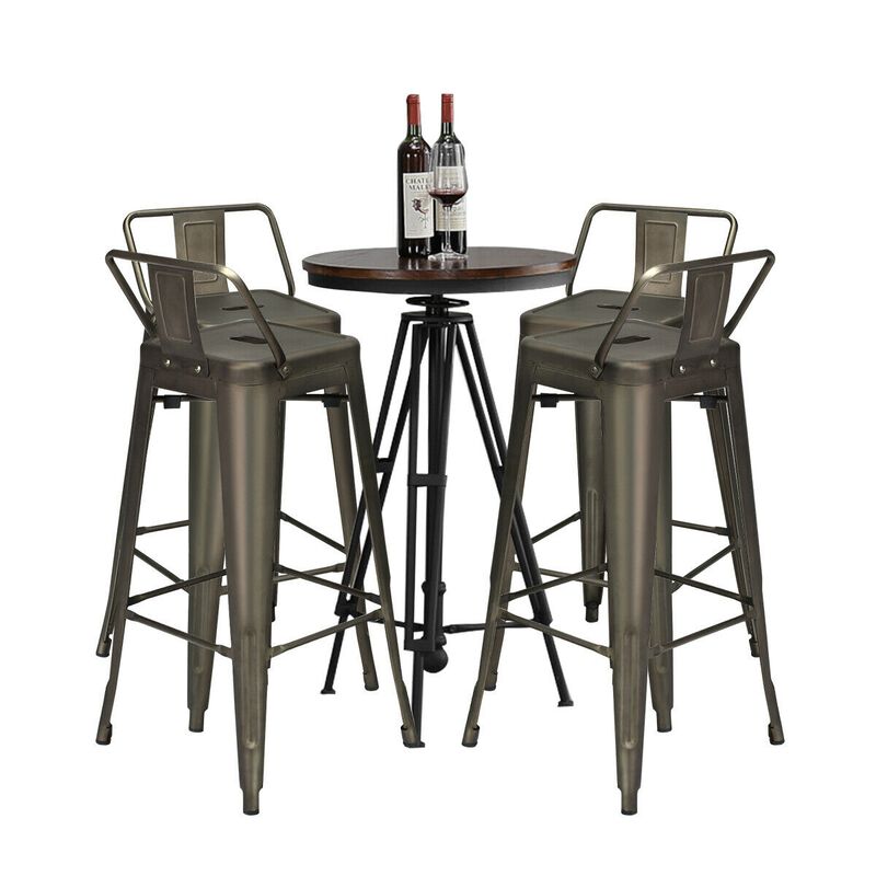 30 Inch Set of 4 Metal Counter Height Barstools with Low Back and Rubber Feet
