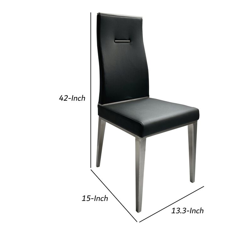 Bea 20 Inch Dining Chair, Set of 4, Stainless Steel, Faux Leather, Black - Benzara