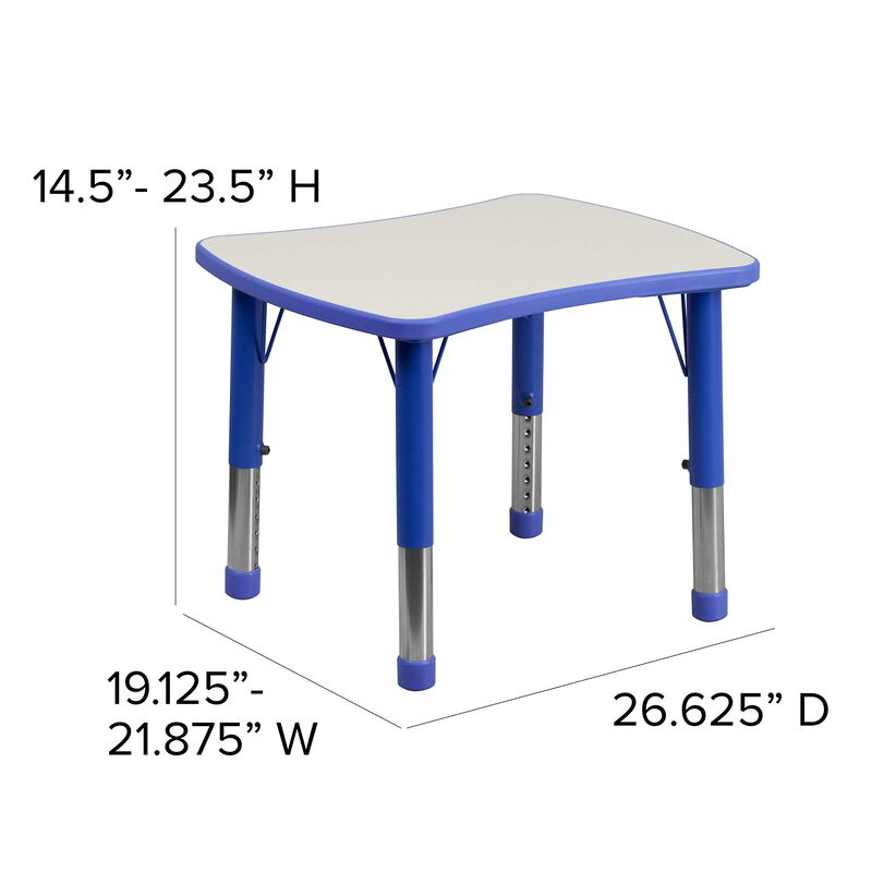 Flash Furniture 21.875''W x 26.625''L Rectangular Blue Plastic Height Adjustable Activity Table with Grey Top