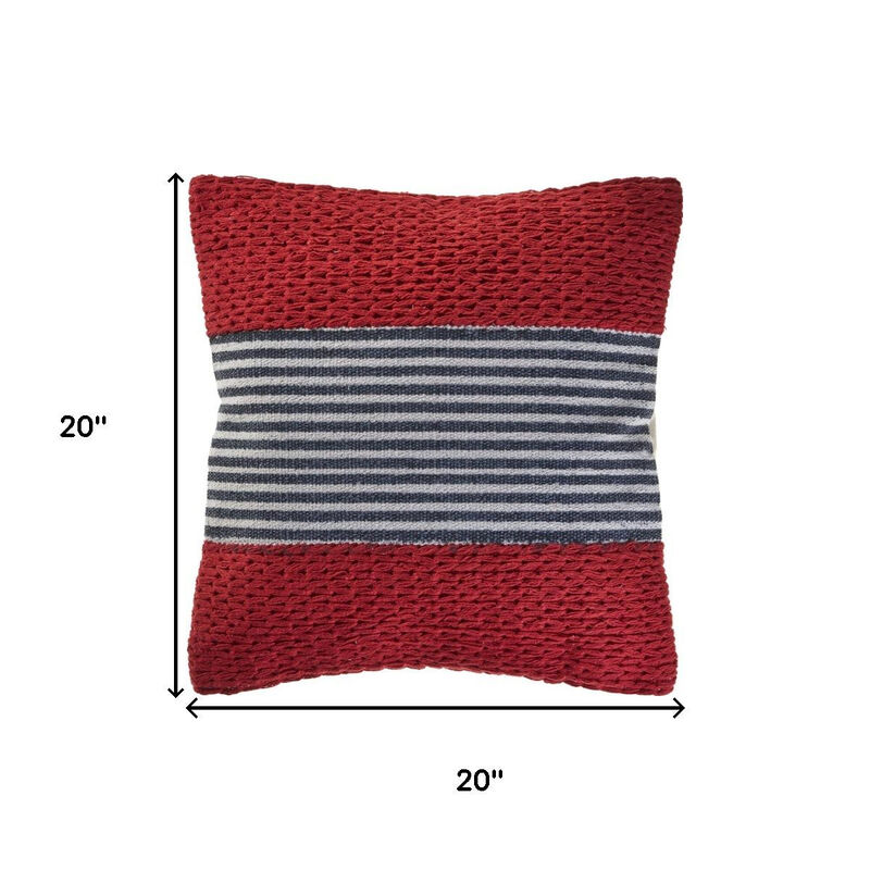 HomeRoots 20" Red And Blue Striped Cotton Blend Throw Pillow Cover image number 5