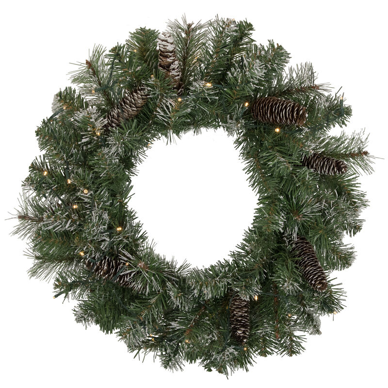 24" Pre-Lit Artificial Frosted Pine and Pine Cone Christmas Wreath image number 0