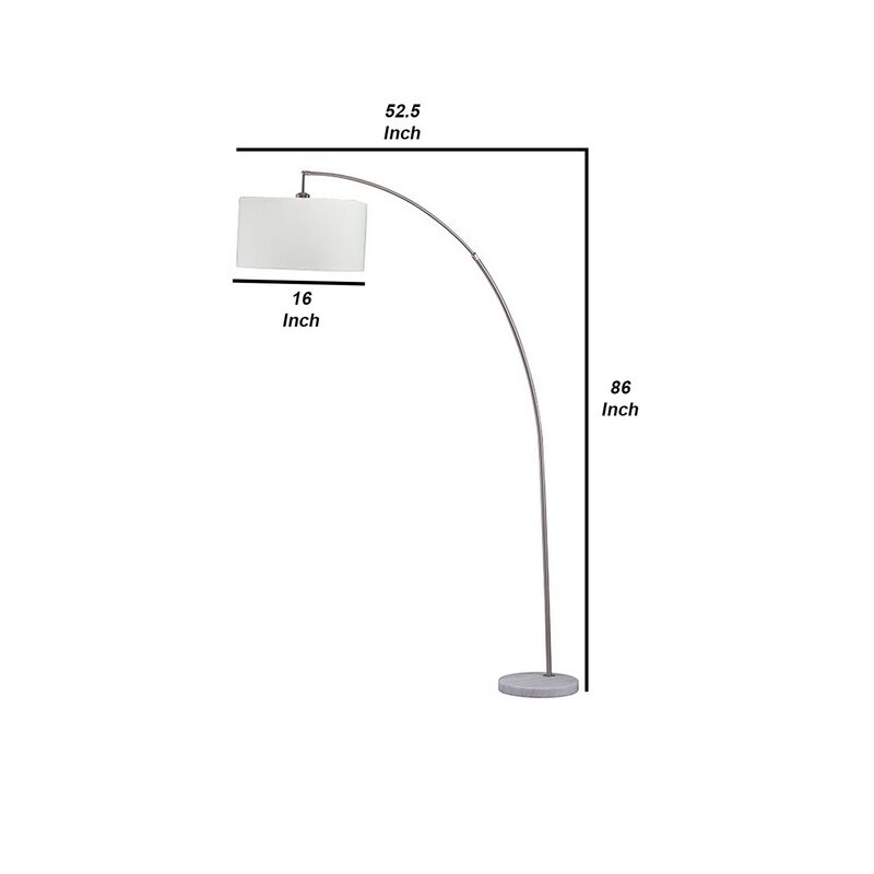 Floor Lamp with Curved Metal Frame and Drum Shade, Silver-Benzara