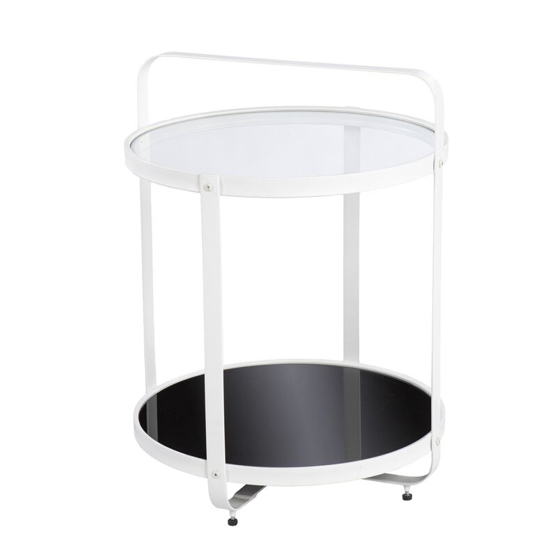 Homezia 27" White Glass And Iron Round End Table With Shelf