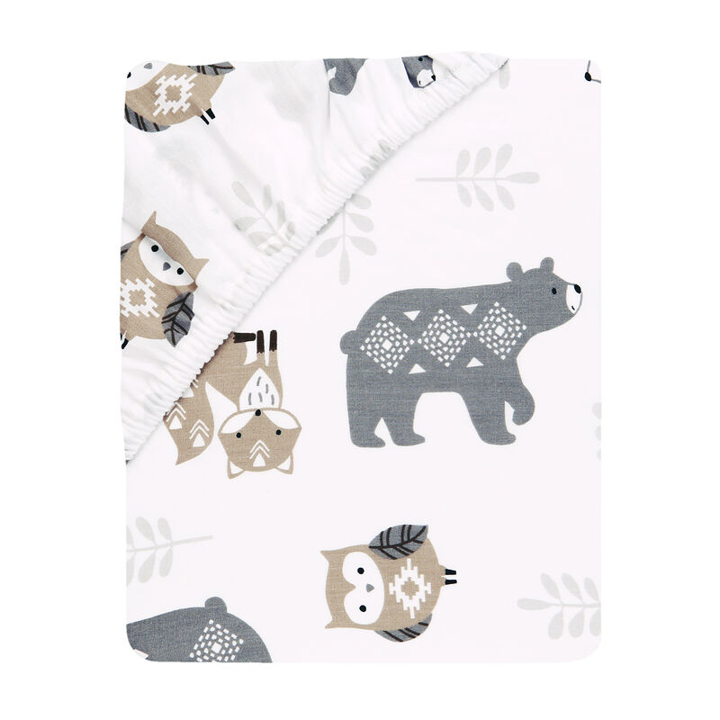 Lambs & Ivy Woodland Forest White/Gray Animal 100% Cotton Baby Fitted Crib Sheet