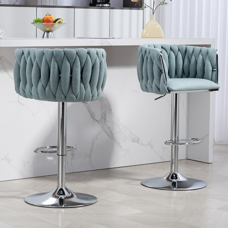 Streamdale 360 Woven Back Bar Stools, Set of 2, Adjustable Height, Silver Chrome, Blue