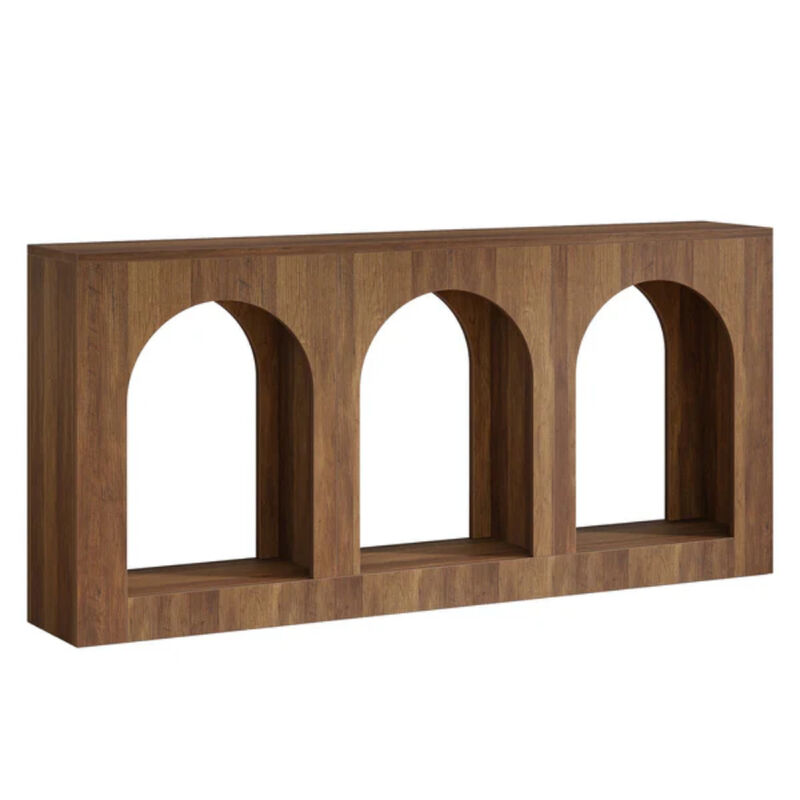 70.8 Inch Arched Console Table, Wood Entryway Table with 3-Tier Arched Shelves