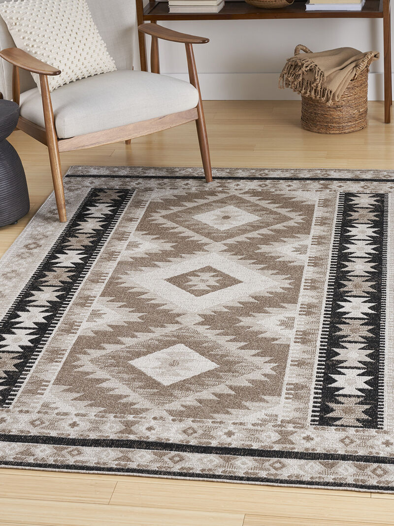 Washable Decor WSD06 Beige/Black 5'3" x 7' Rug
