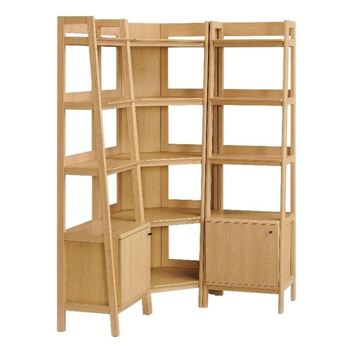 Modway Bixby 3-Piece Corner Bookshelf Set with Narrow Bookshelves in Walnut &ndash; 12-Tier Wood Bookcases with Open Shelves for Living Room, Bedroom, Or Home Office
