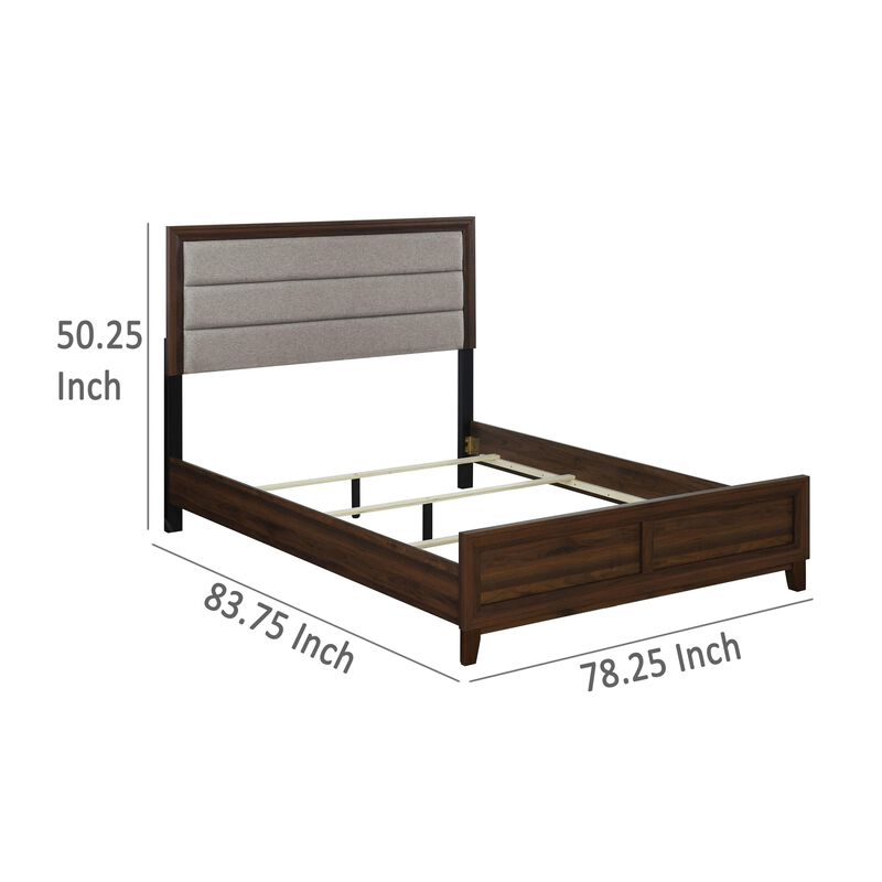 Yels King Size Bed, Gray Channel Tufted Upholstery, Walnut Brown Wood