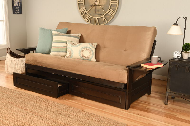 Phoenix Frame in Espresso Finish includes Suede Peat Mattress and Storage Drawers image number 1