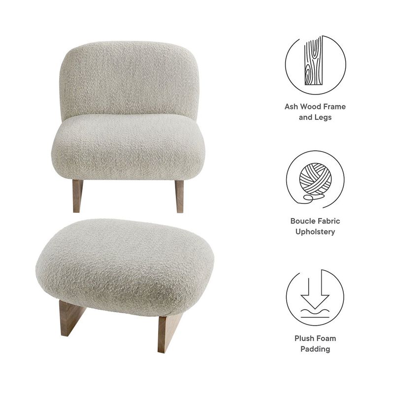 Loyal Boucle Fabric Accent Chair and Ottoman Set image number 2