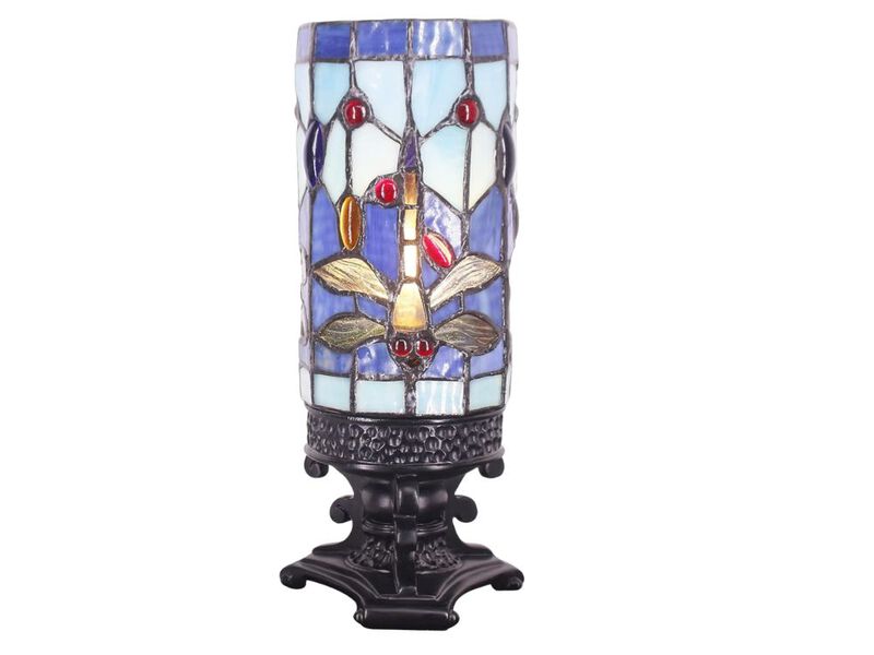 Tiffany Style Owl Table Lamp with Stained Glass and Tree Trunk Base image number 0