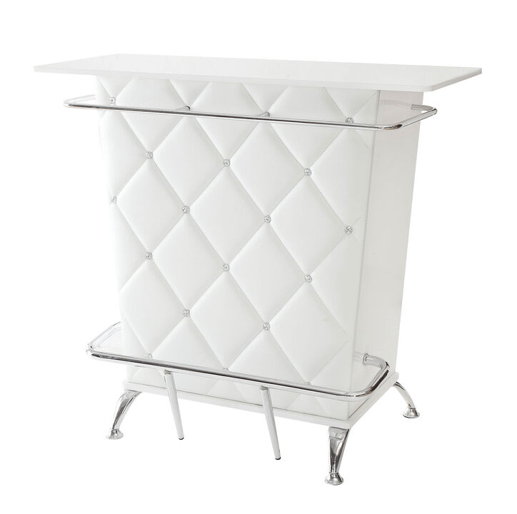 Contemporary Style Leatherette Padded Bar Table With Button Tufting, White - Benzara