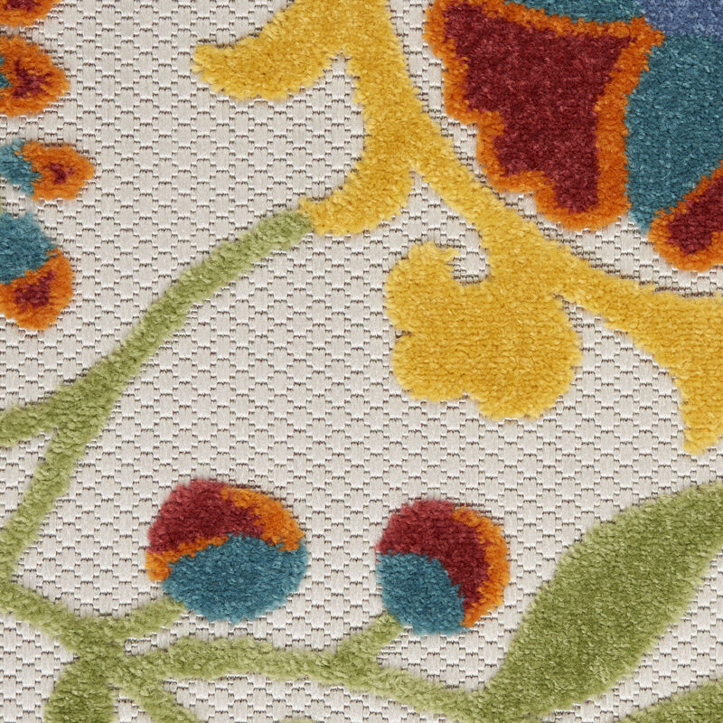 HomeRoots 8' X 11' Green Red Ivory And Yellow Floral Indoor Outdoor Area Rug image number 3