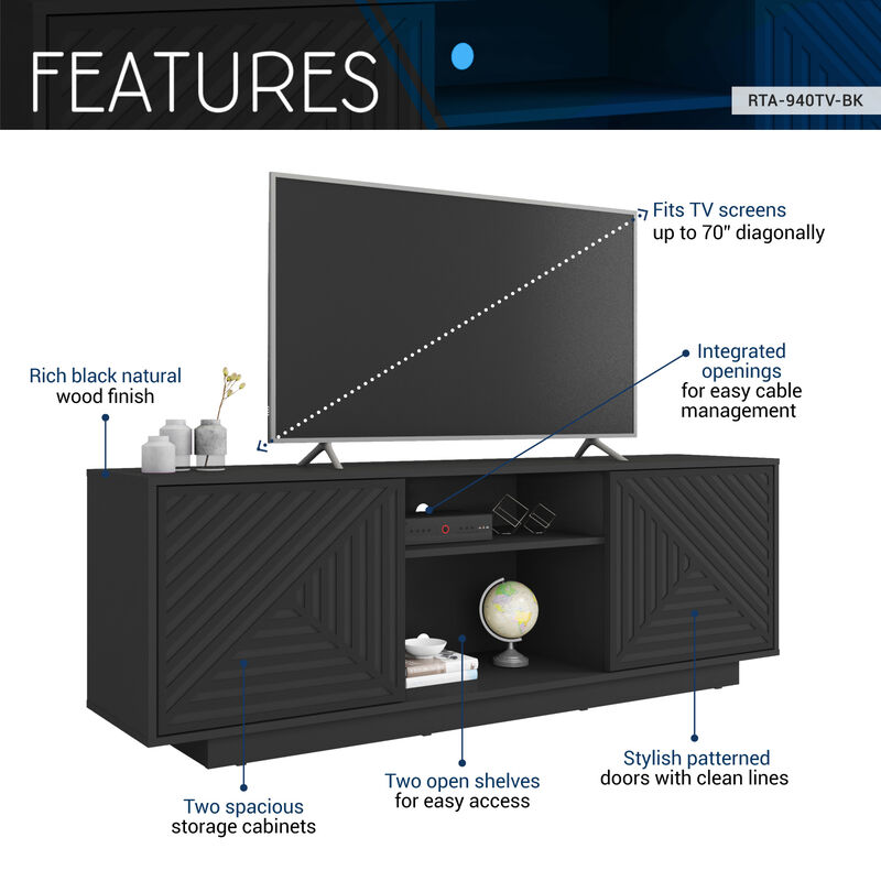 Streamdale Modern TV Stand For TVs Up To 70'', Black image number 2