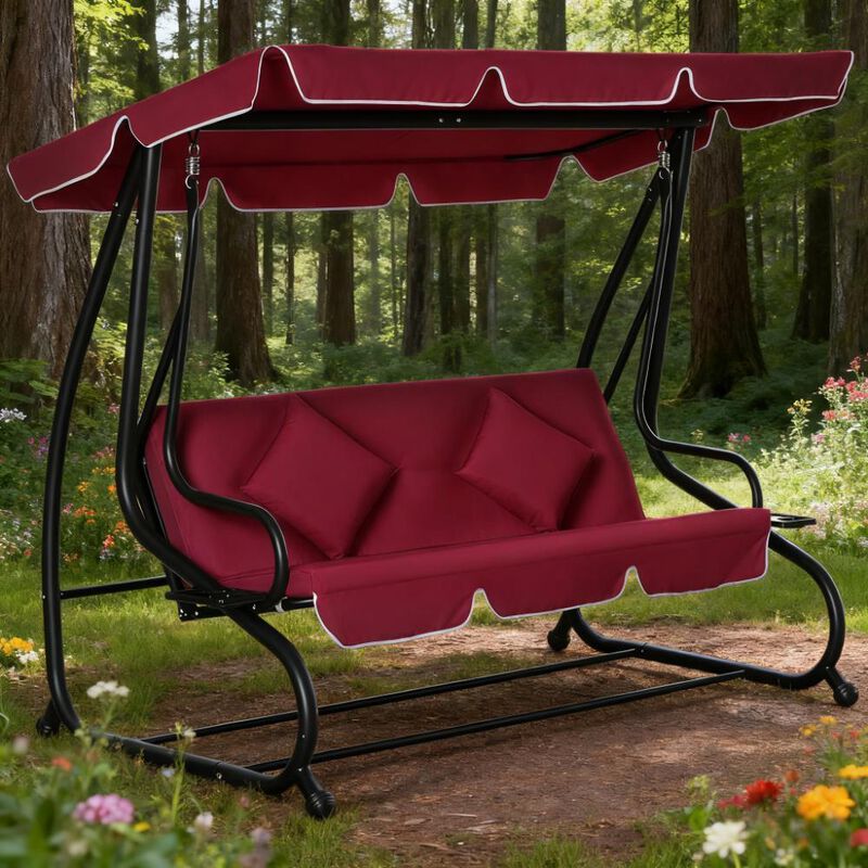 Hivvago Patio Swing Bench with Cushion & Canopy image number 1