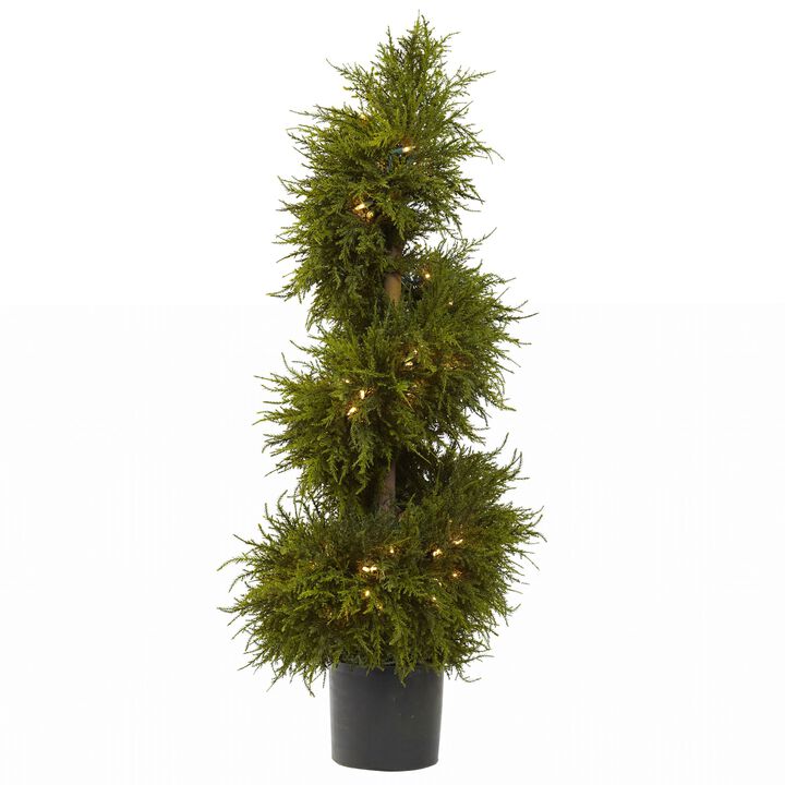 HomPlanti 43 Inches Cedar Spiral Topiary w/Lights