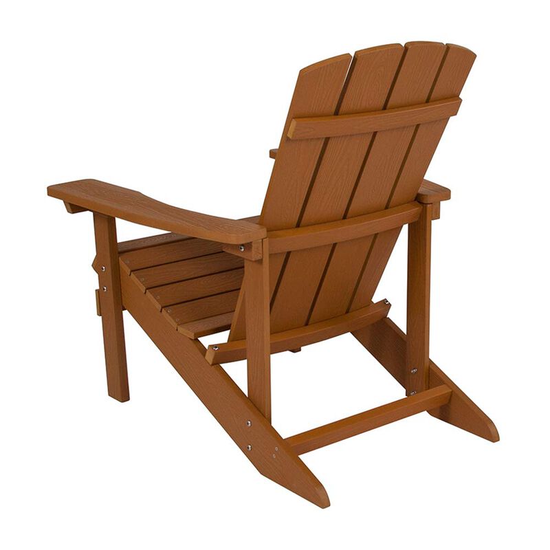 Flash Furniture Charlestown Commercial Grade Indoor/Outdoor Adirondack Chair, Weather Resistant Durable Poly Resin Deck and Patio Seating, Teak