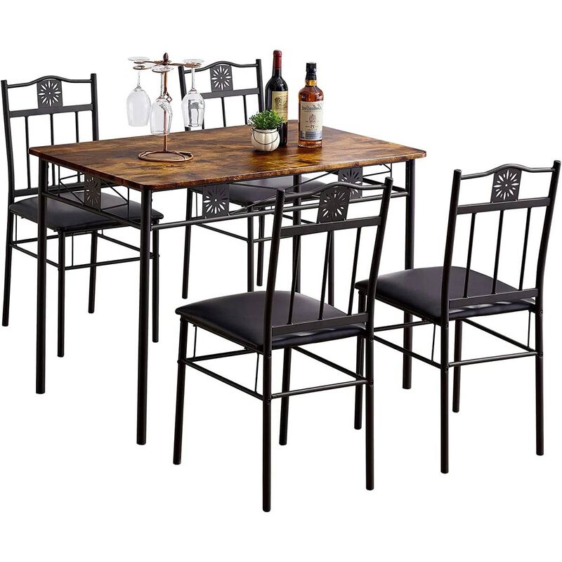 Rustic 5-Piece Dining Set &ndash; Farmhouse Wood Table and Padded Chairs