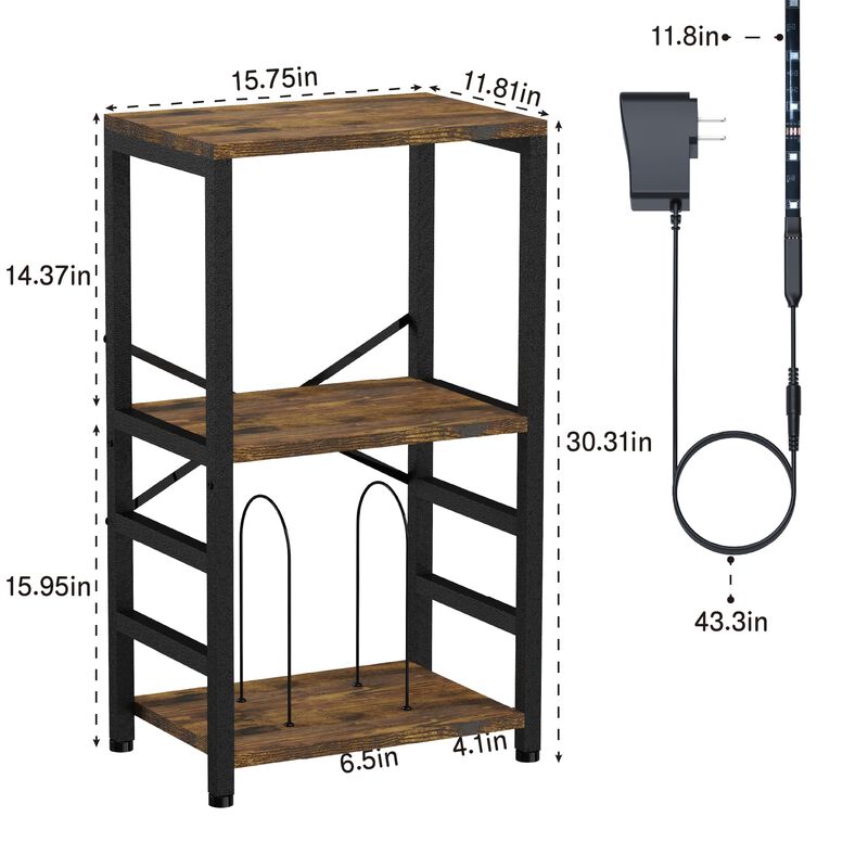 YAKANJ End Table with LED Light,Record Player Stand with Albums Storage,Vinyl Records Storage,Turntable Stand Side Table for Mus