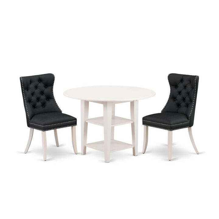 East West Furniture 3 Piece Dining Table Set Consists of a Round Kitchen Table
