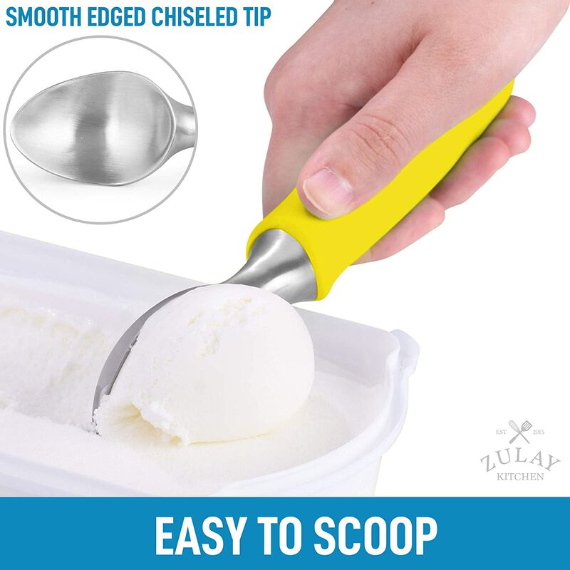 Stainless Steel Ice Cream Scoop with Non-Slip Rubber Grip