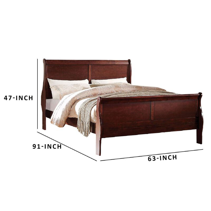 Transitional Style Wooden Queen Size Sleigh Bed, Brown-Benzara