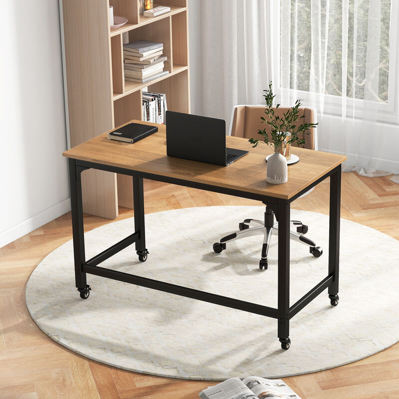48" Rolling Computer Desk with Heavy-duty Metal Frame for Home and Office