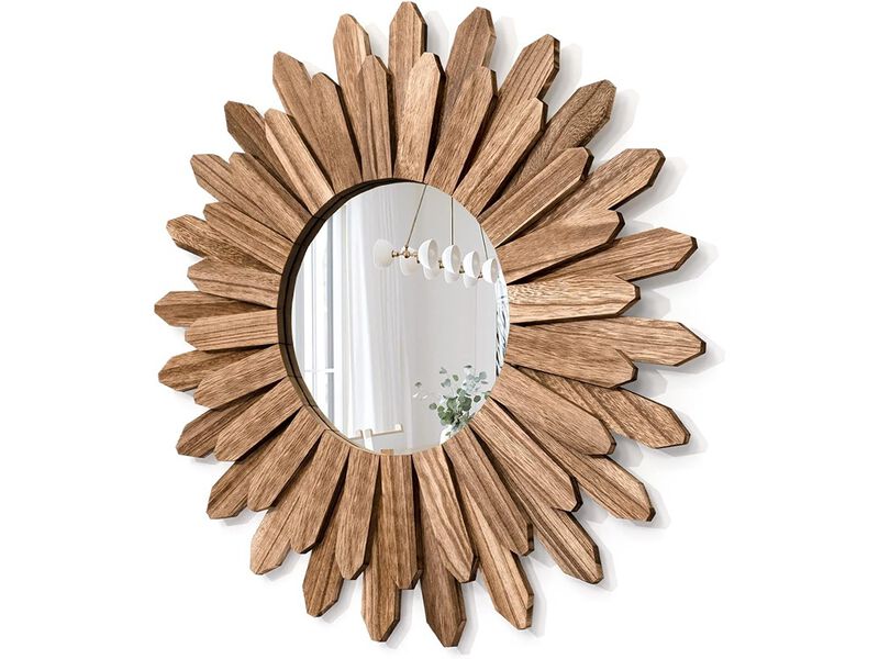 Honiway Mirror Wall Decor 21 inch Rustic Wood Boho Aesthetic Mirror.