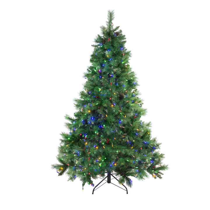 6.5' Pre-Lit Full Denali Mixed Pine Artificial Christmas Tree - Multicolor Dual LED Lights