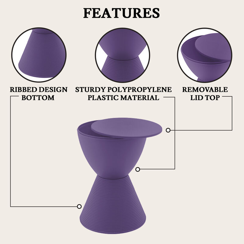 LeisureMod Modern ABS Shell Ribbed Hourglass Accent Drum Side Table with Removable Lid for Storage Indoor and Outdoor Use image number 1