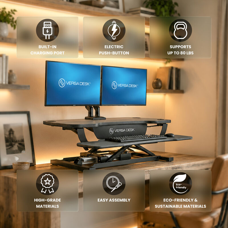 VersaDesk PowerPro Electric Height Adjustable Standing Desk Converter 36"W with USB Charging Port &ndash; Black image number 2