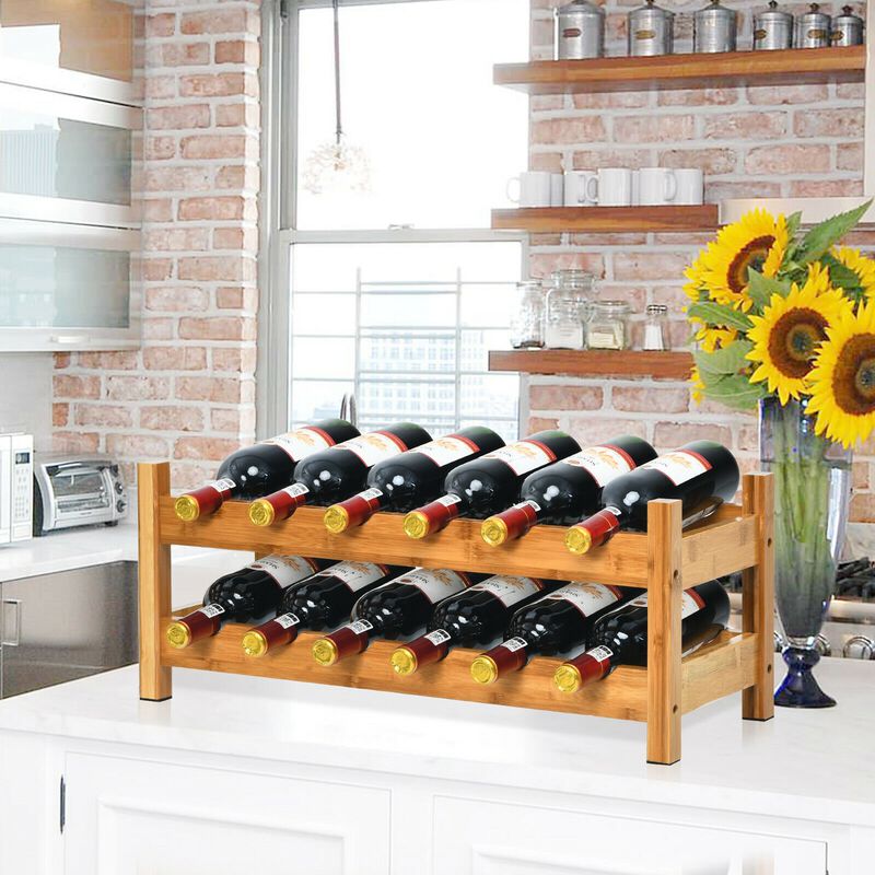 2-Tier Bamboo Wine Rack for 12 Bottles, Stylish Storage Shelf