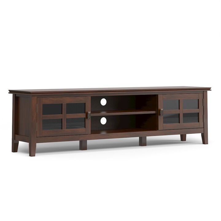 Simpli Home 72 Inch Low Tv Media Stand In Russet Brown For Tvs Up To 80 Inches