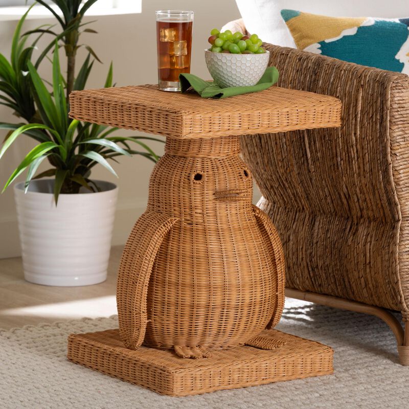 bali & pari Pembroke Penguin End Table - Handwoven Rattan Sculptural Accent Side Table with Platform Base image number 7