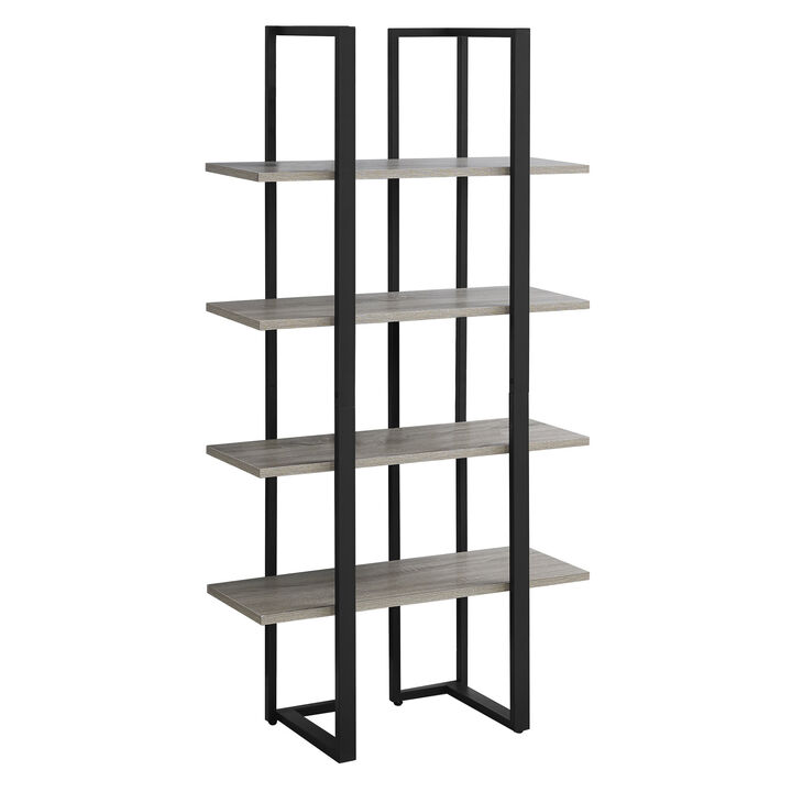 Monarch Specialties I 7237 Bookshelf, Bookcase, Etagere, 4 Tier, 60"H, Office, Bedroom, Metal, Laminate, Brown, Black, Contemporary, Modern