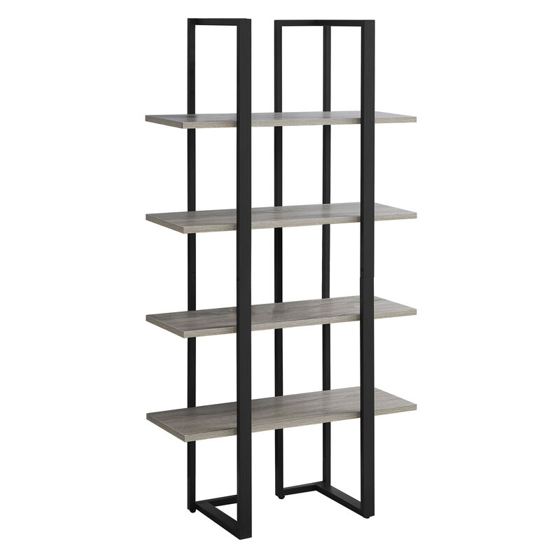 Monarch Specialties I 7237 Bookshelf, Bookcase, Etagere, 4 Tier, 60"H, Office, Bedroom, Metal, Laminate, Brown, Black, Contemporary, Modern