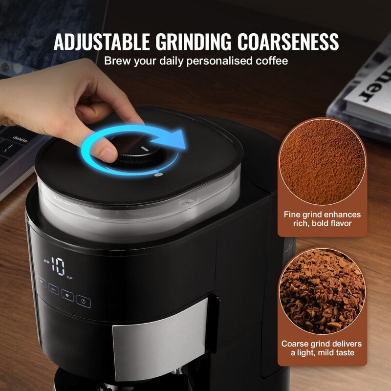 Coffee Maker with Built-In Grinder, 10 Cup Brew Machine with Adjustable Strength Settings-Black image number 5