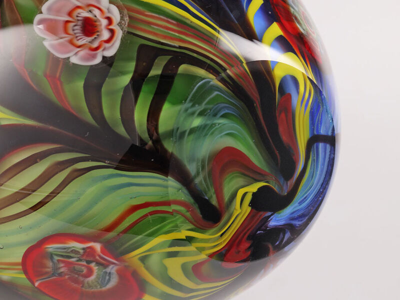 Hand Blown Abstract Teardrop Art Glass Vase with Angled Lip