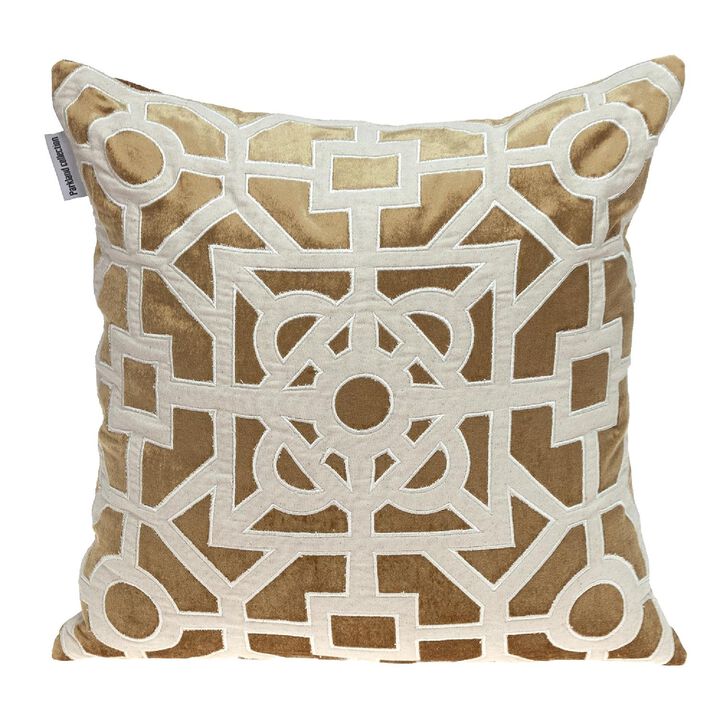 18" Gold and Beige Square Transitional Throw Pillow
